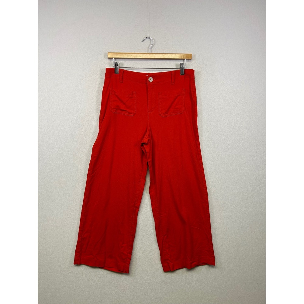 Haven + Blair Coastal Boho Women Small Red Linen Blend Wide Leg Crop Pants